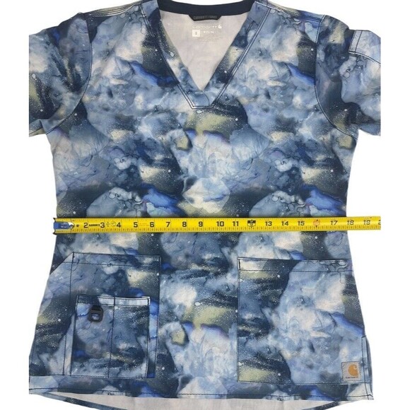Carhartt Force Cross-Flex Modern Fit SS Scrub Top Blue Watercolor Indigo Flow S - Picture 10 of 12